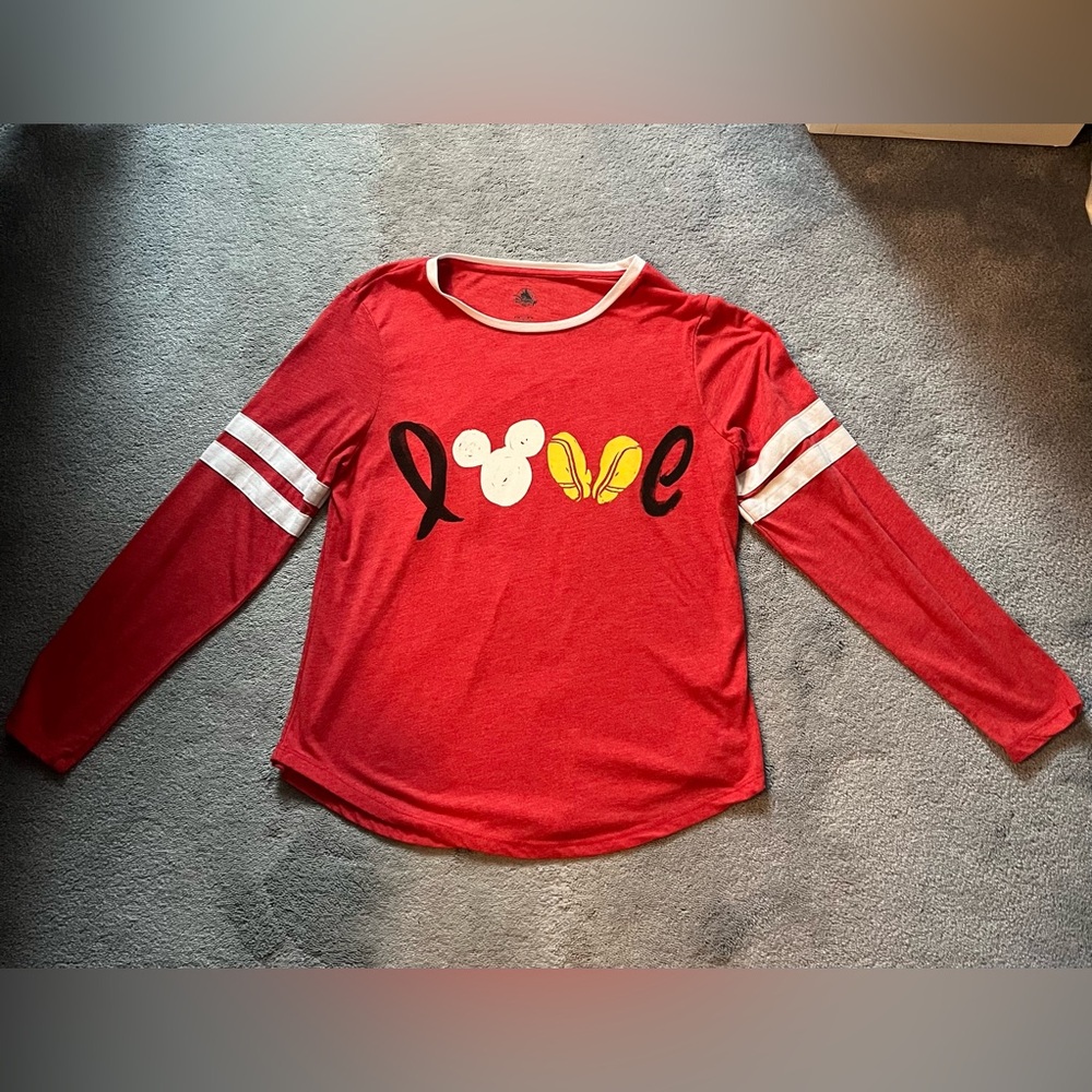 Disney women’s large t-shirt/jersey. Long sleeved. 
“Love” on front. Muted red.